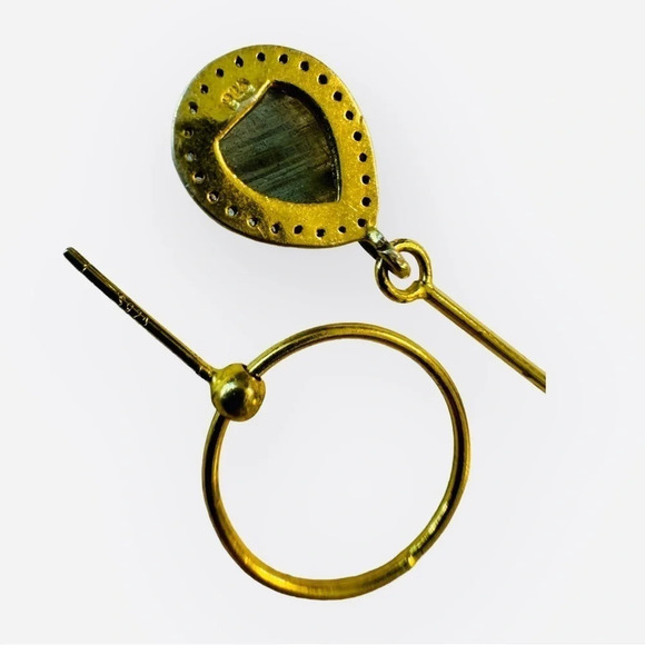 Labradorite Gold Over Sterling Teardrop Halo Post Dangle Earrings - Picture 2 of 6